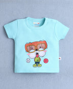 Bumzee Mint Green Animal Print T-Shirt & Short Set, Half Sleeves, 100% Cotton (Style Peb10618)