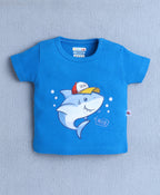 Bumzee Royal Blue Animal Print T-Shirt & Short Set, Half Sleeves, 100% Cotton