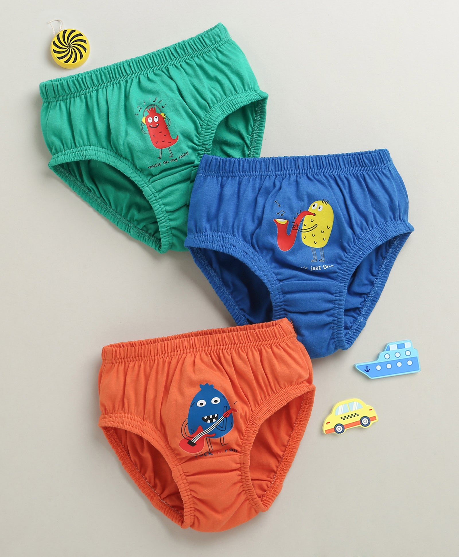 Boys 100% Cotton Solid Briefs - Orange & Green