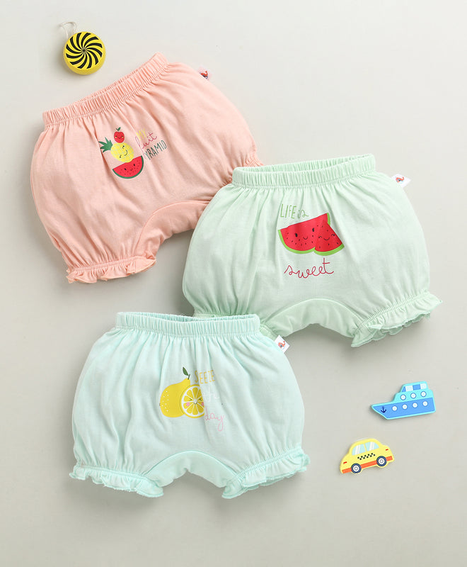 Girls 100% Cotton Solid Bloomers - Peach & Mint Green