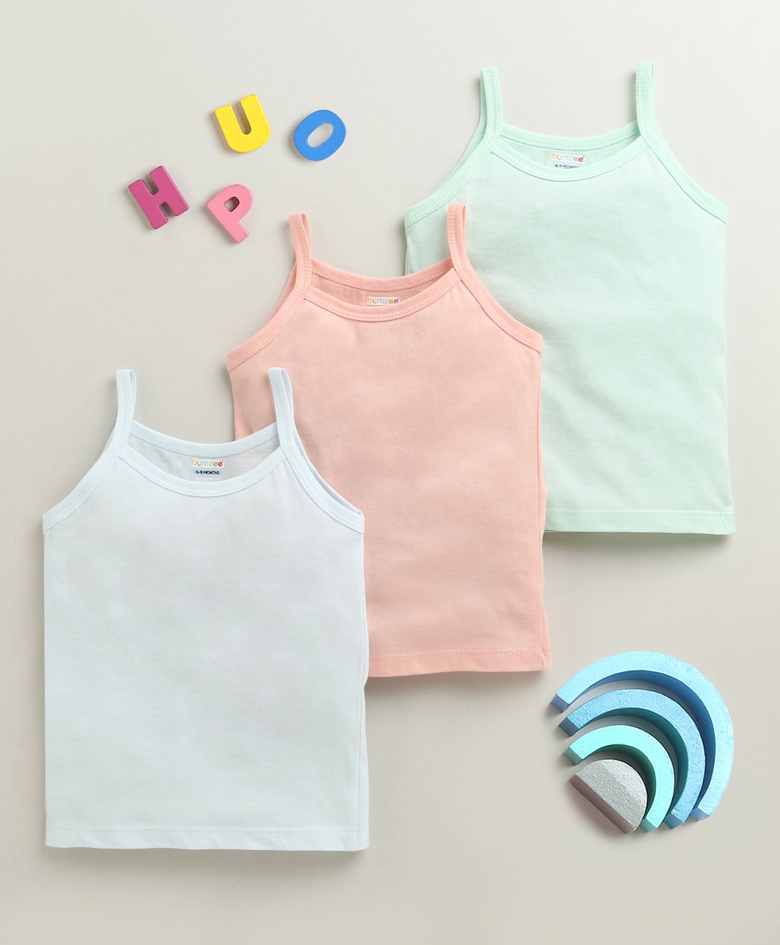 Girls 100% Cotton Solid Slips - Peach & Mint Green