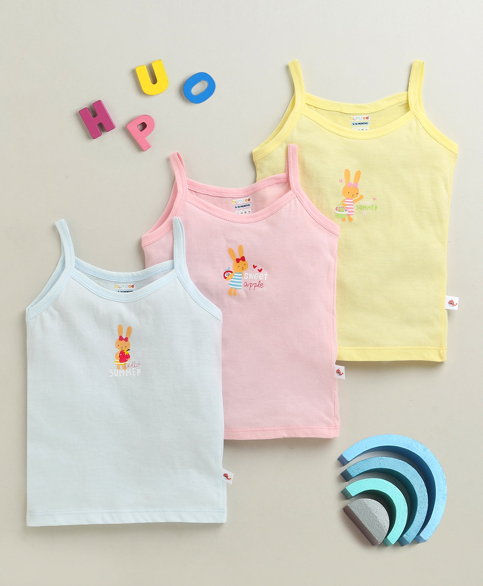Girls 100% Cotton Solid Slips - Yellow & Sky Blue