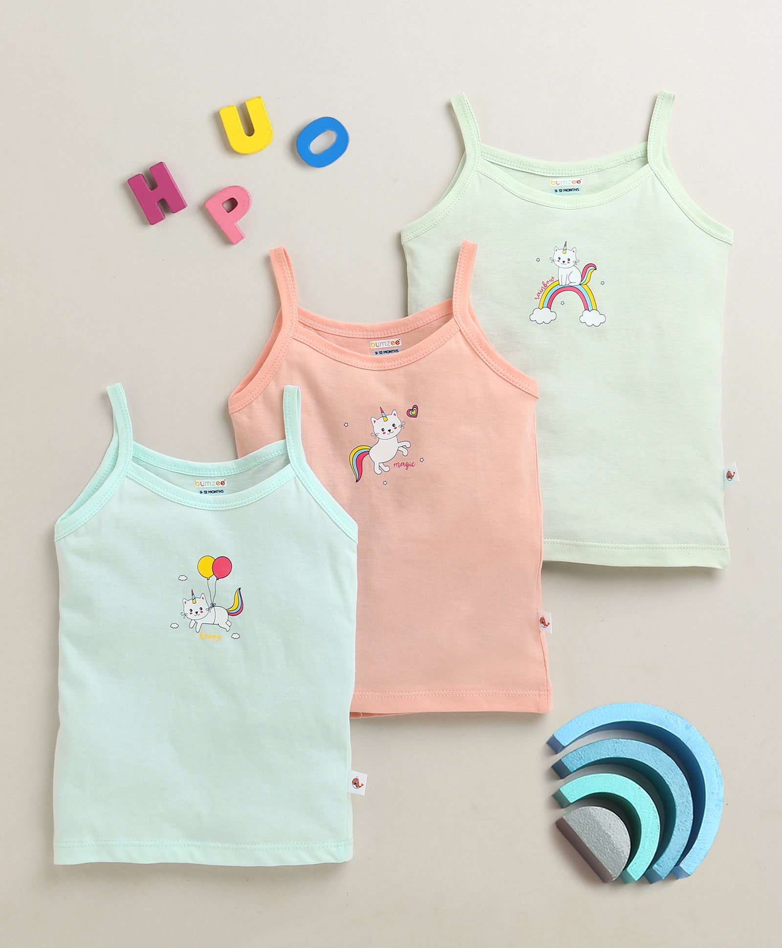Girls 100% Cotton Solid Slips - Peach & Mint Green