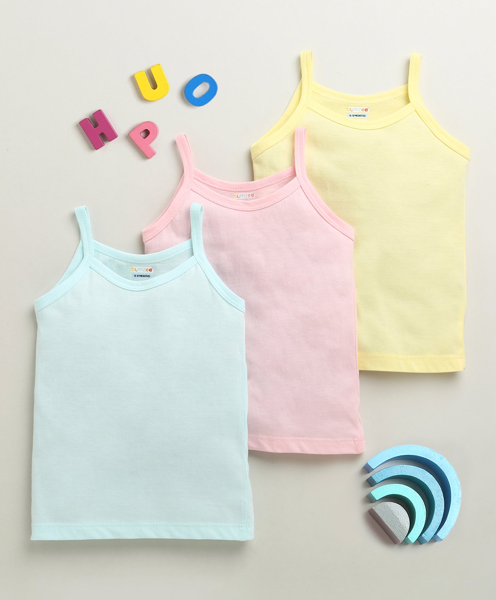 Girls 100% Cotton Solid Slips - Yellow & Sky Blue