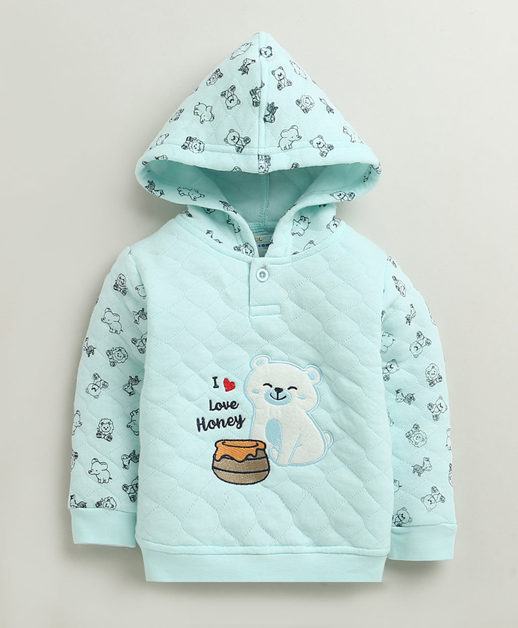 Bumzee Mint Green Animal Print Winter Set, Full Sleeves, Padded