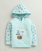 Bumzee Mint Green Animal Print Winter Set, Full Sleeves, Padded