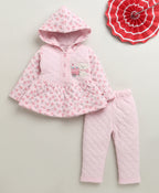 Bumzee Pink Floral Print Winter Set, Full Sleeves, Padded