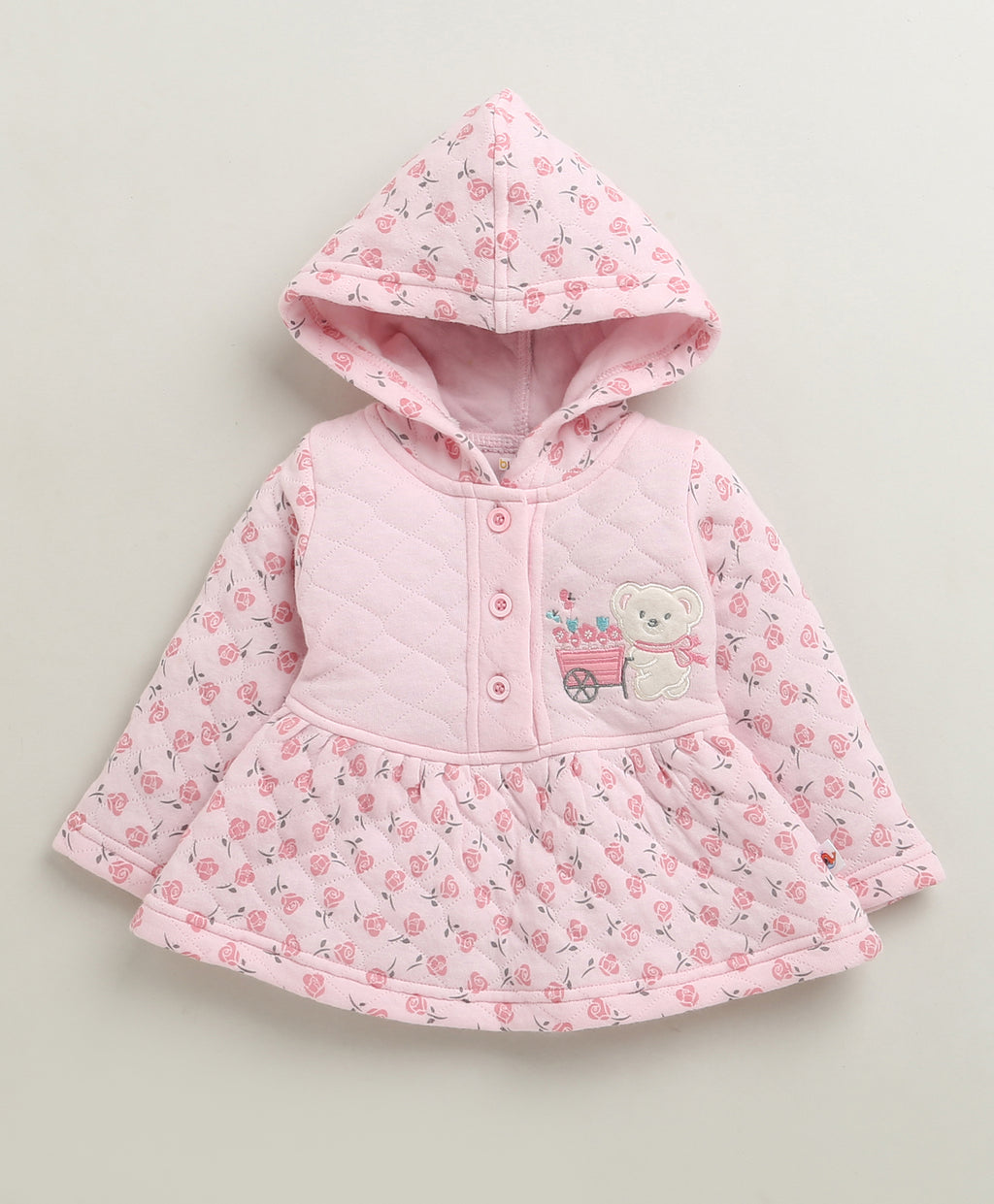 Bumzee Pink Floral Print Winter Set, Full Sleeves, Padded
