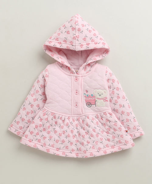 Bumzee Pink Floral Print Winter Set, Full Sleeves, Padded