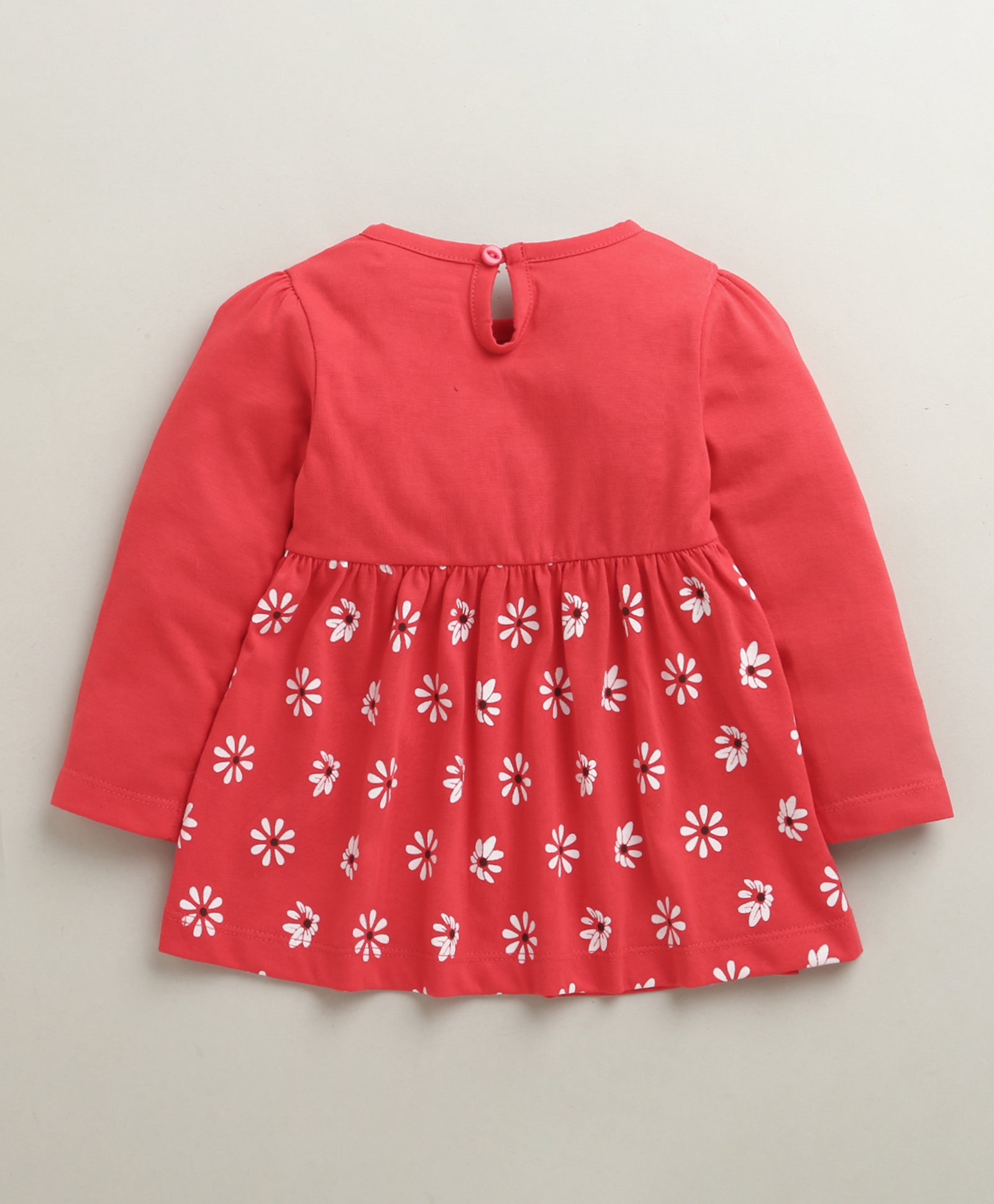 Pink Girls Full Sleeves Cotton Knee Length Frock