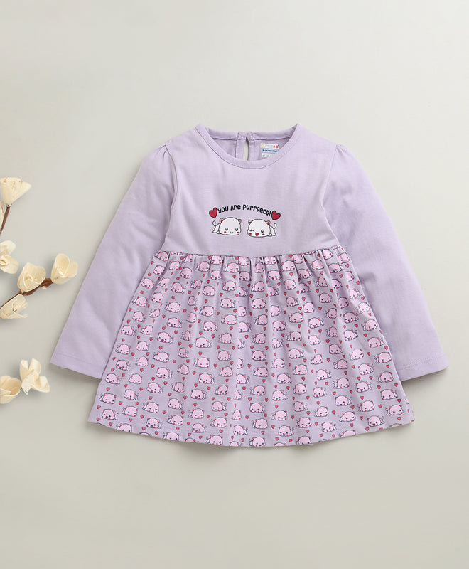 Lavender Girls Full Sleeves Cotton Knee Length Frock