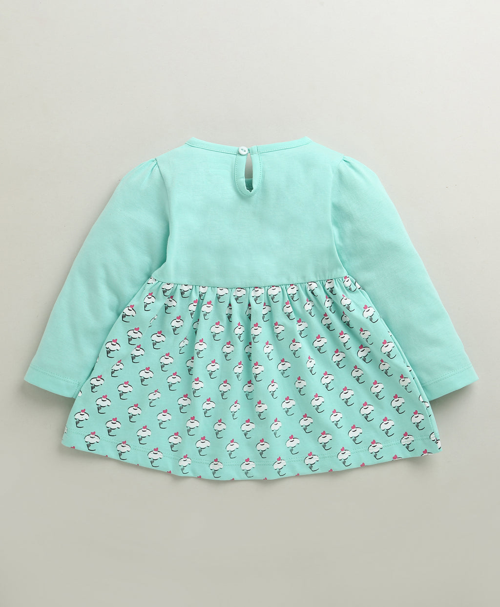 Bumzee Mint Green Graphic Print Frock, Full Sleeves, 100% Cotton