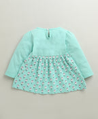 Bumzee Mint Green Graphic Print Frock, Full Sleeves, 100% Cotton