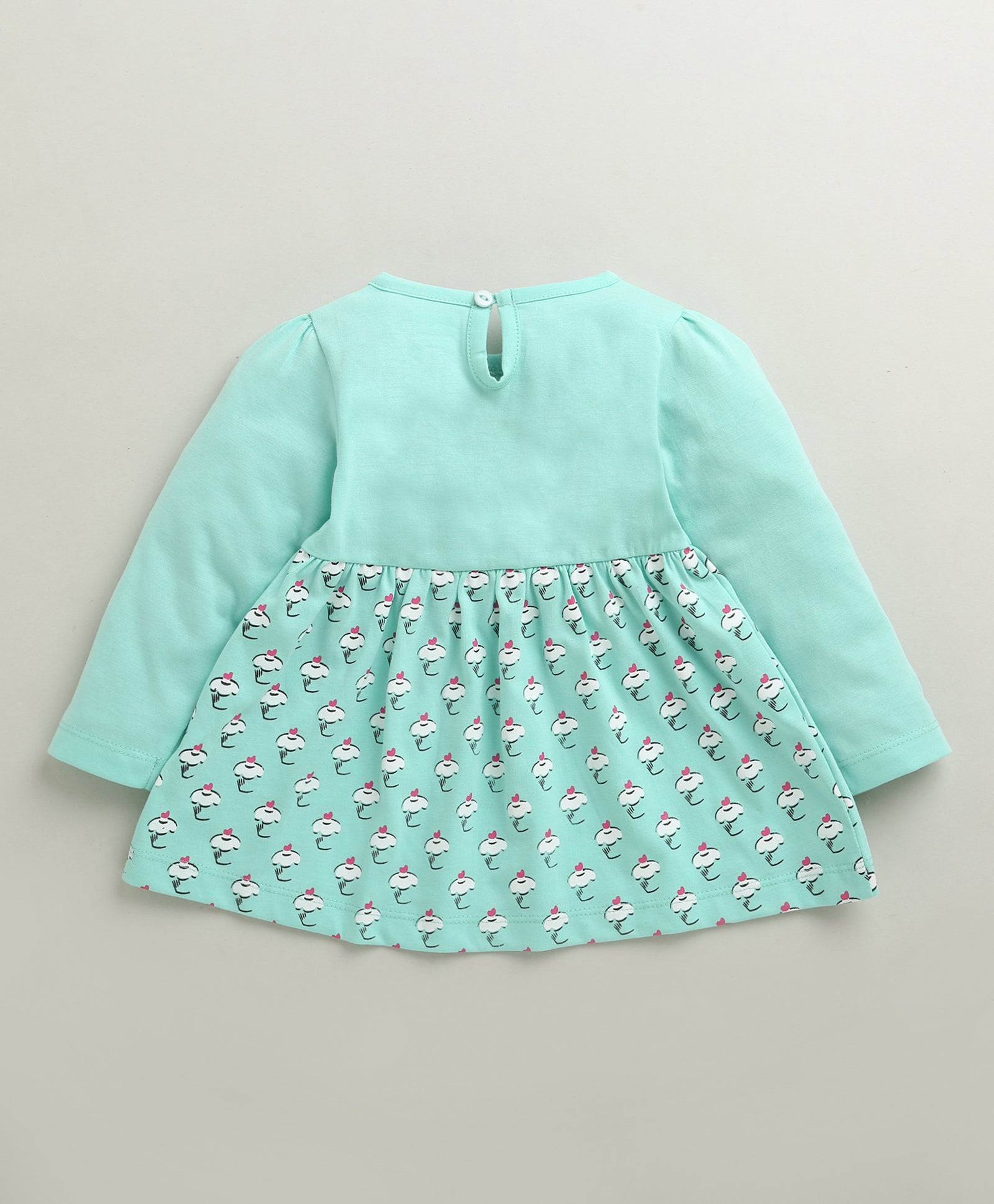 Mint Green Girls Full Sleeves Cotton Knee Length Frock