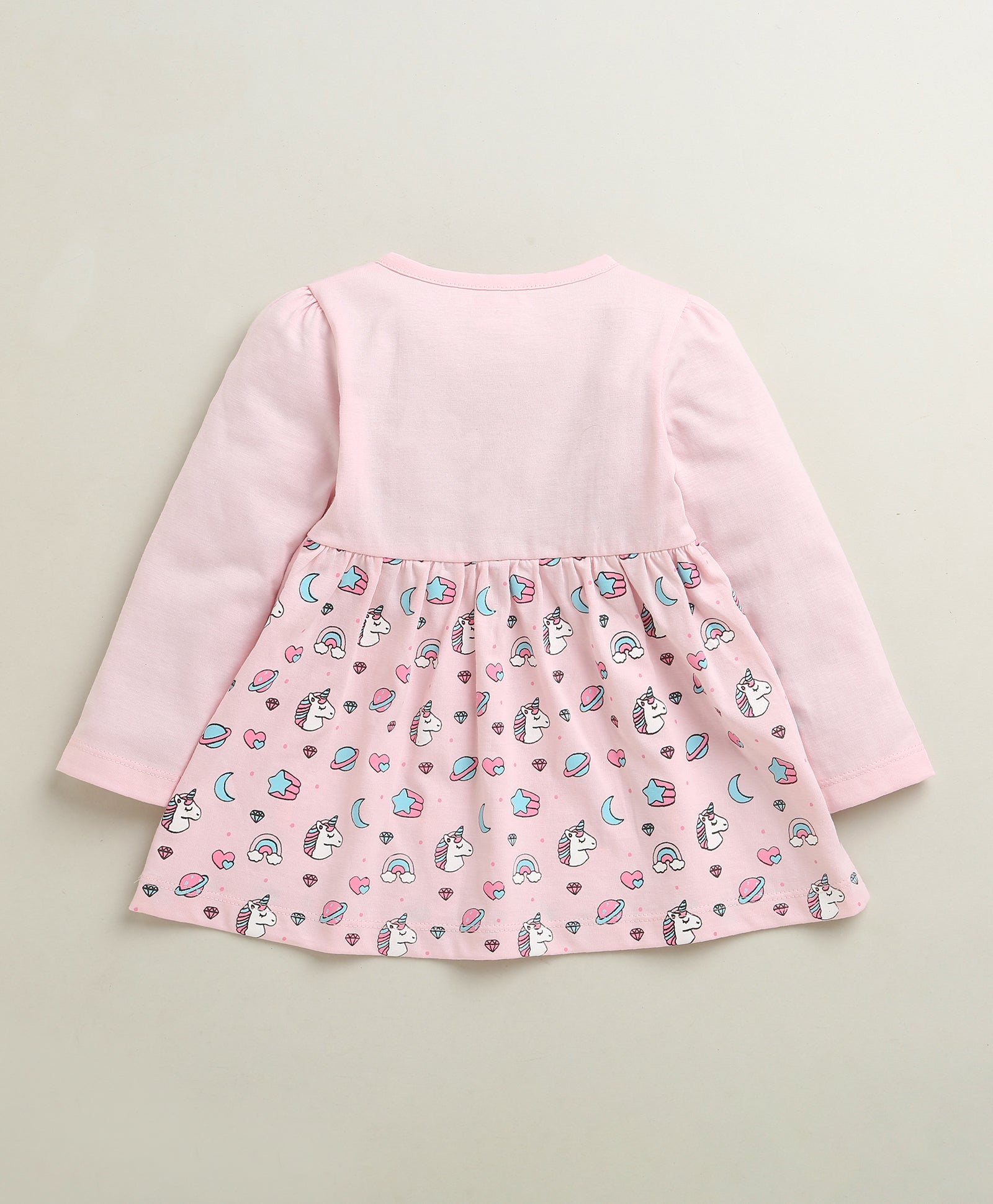 Pink Girls Full Sleeves Cotton Knee Length Frock