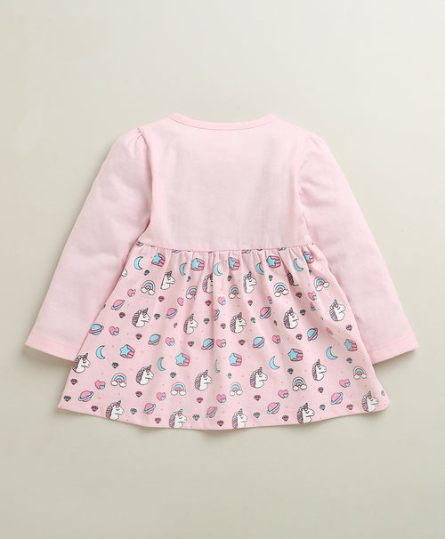 Bumzee Pink Animal Print Frock, Full Sleeves, 100% Cotton