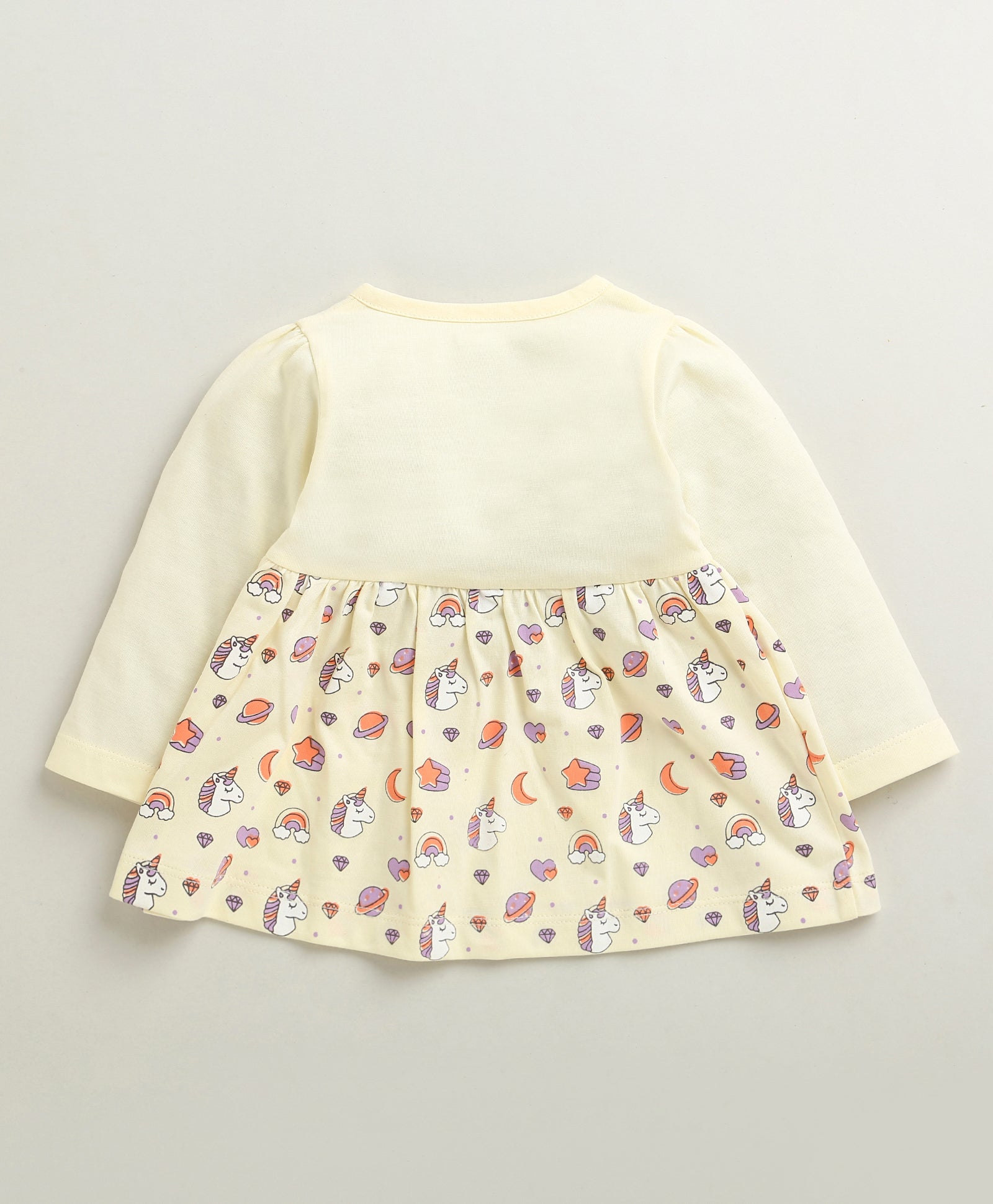 Cream Girls Full Sleeves Cotton Knee Length Frock