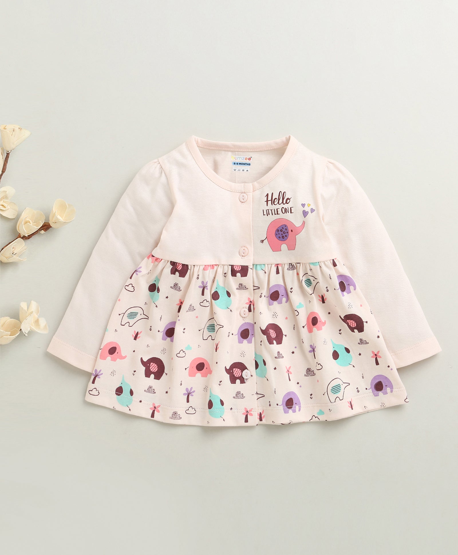 Peach Girls Full Sleeves Cotton Knee Length Frock