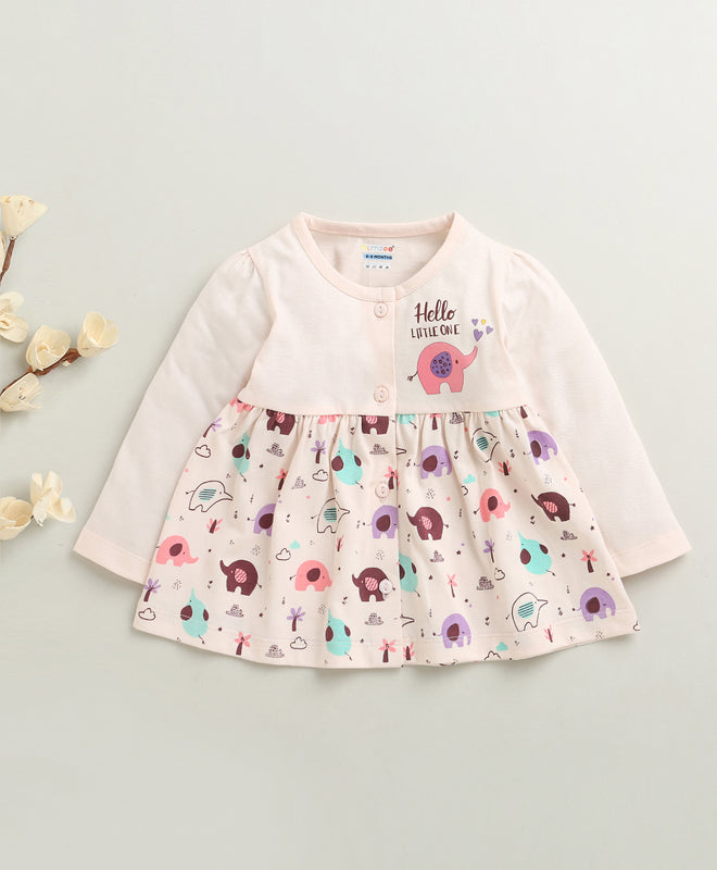 Peach Girls Full Sleeves Cotton Knee Length Frock