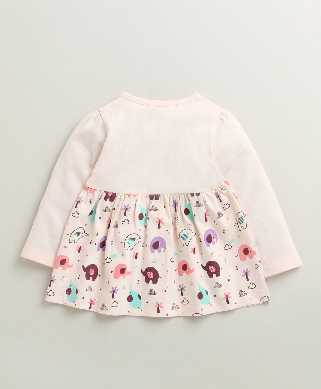 Bumzee Peach Animal Print Frock, Full Sleeves, 100% Cotton, Knee Length (Style Peb10675)