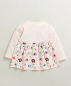 Bumzee Peach Animal Print Frock, Full Sleeves, 100% Cotton, Knee Length (Style Peb10675)