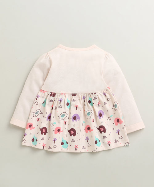 Bumzee Peach Animal Print Frock, Full Sleeves, 100% Cotton, Knee Length (Style Peb10675)