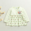 Light Green Girls Full Sleeves Cotton Knee Length Frock