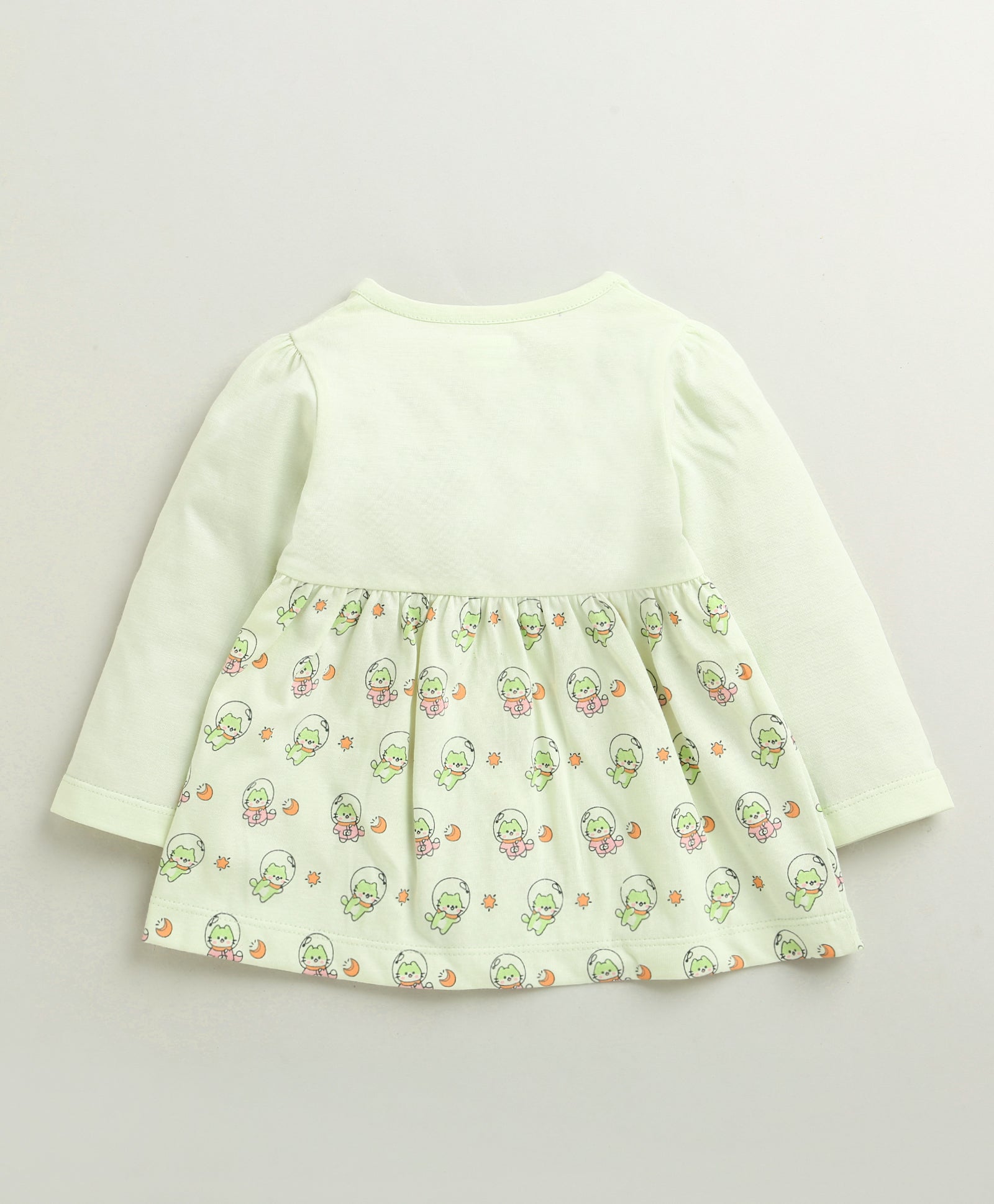Light Green Girls Full Sleeves Cotton Knee Length Frock