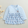 Sky Blue Girls Full Sleeves Cotton Knee Length Frock