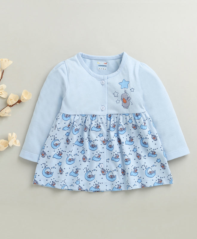 Sky Blue Girls Full Sleeves Cotton Knee Length Frock