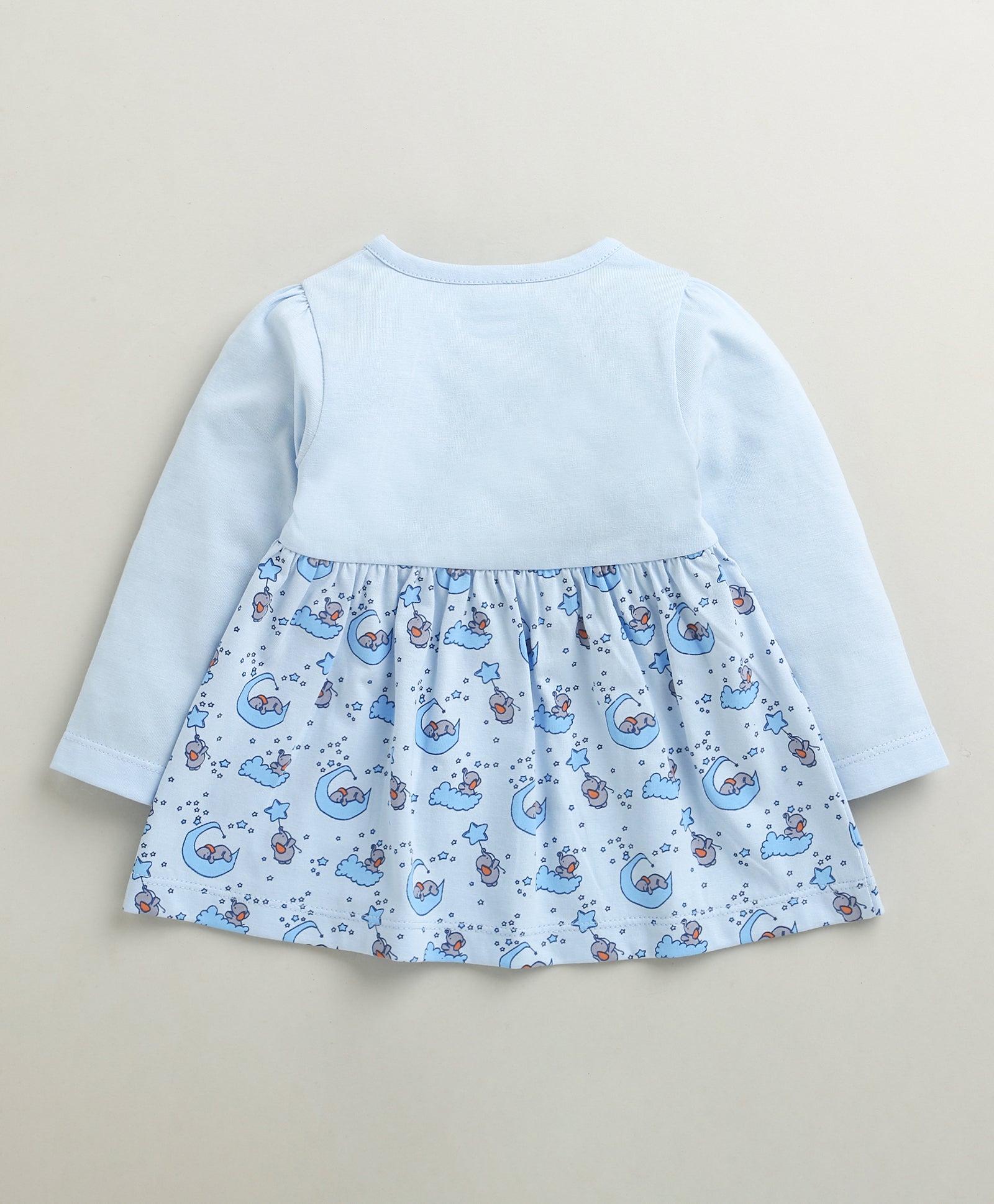 Sky Blue Girls Full Sleeves Cotton Knee Length Frock