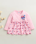 Bumzee Pink Graphic Print Frock, Full Sleeves, 100% Cotton, Knee Length (Style Peb10678)