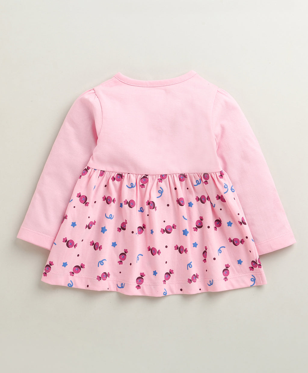 Bumzee Pink Graphic Print Frock, Full Sleeves, 100% Cotton, Knee Length (Style Peb10678)