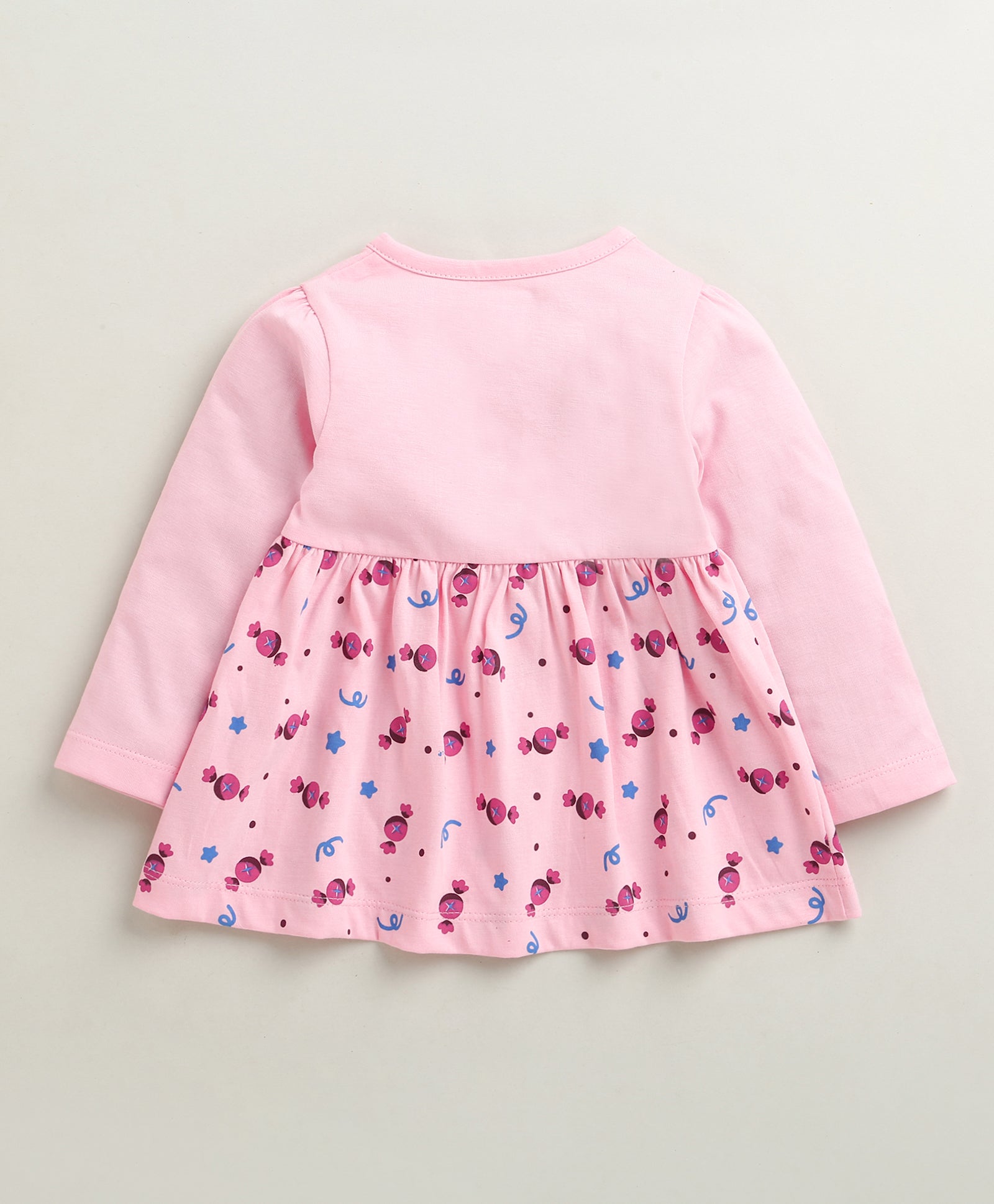 Pink Girls Full Sleeves Cotton Knee Length Frock