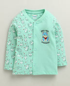 Bumzee Mint Green Animal Print Jabla & Pyjama Set, Full Sleeves, 100% Cotton (Style Peb10679)