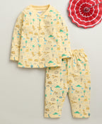 Bumzee Yellow Animal Print Jabla & Pyjama Set, Full Sleeves, 100% Cotton
