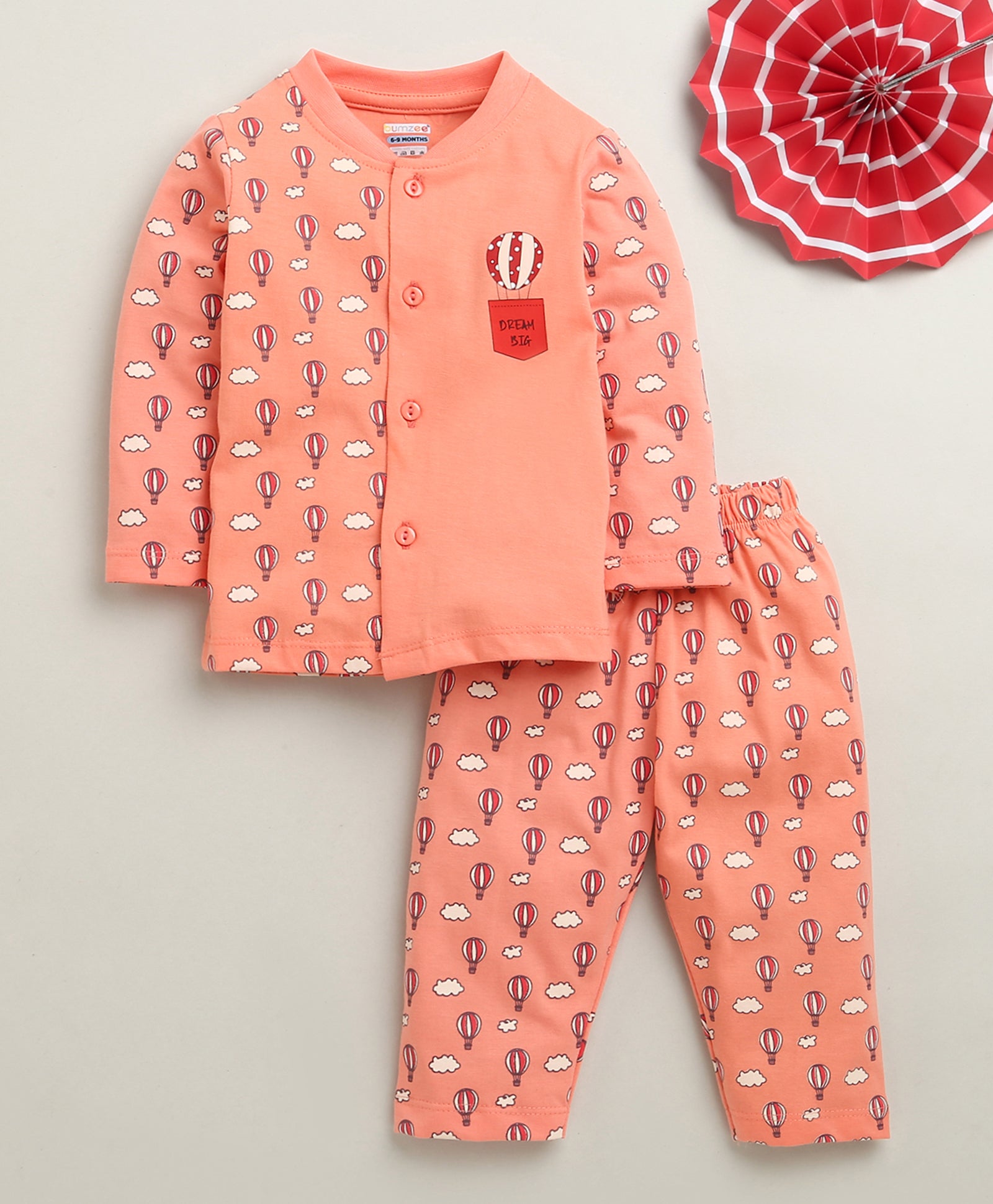 Boys 100% Cotton Graphic Jabla & Pyjama Set - Coral