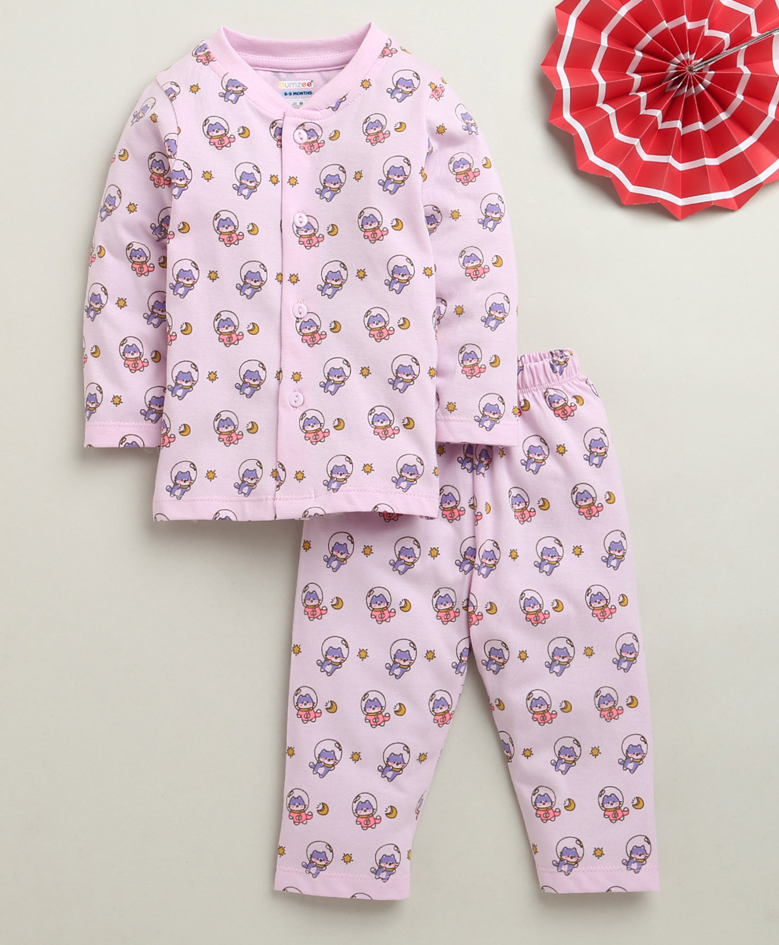 Girls 100% Cotton Animal Jabla & Pyjama Set - Lavender
