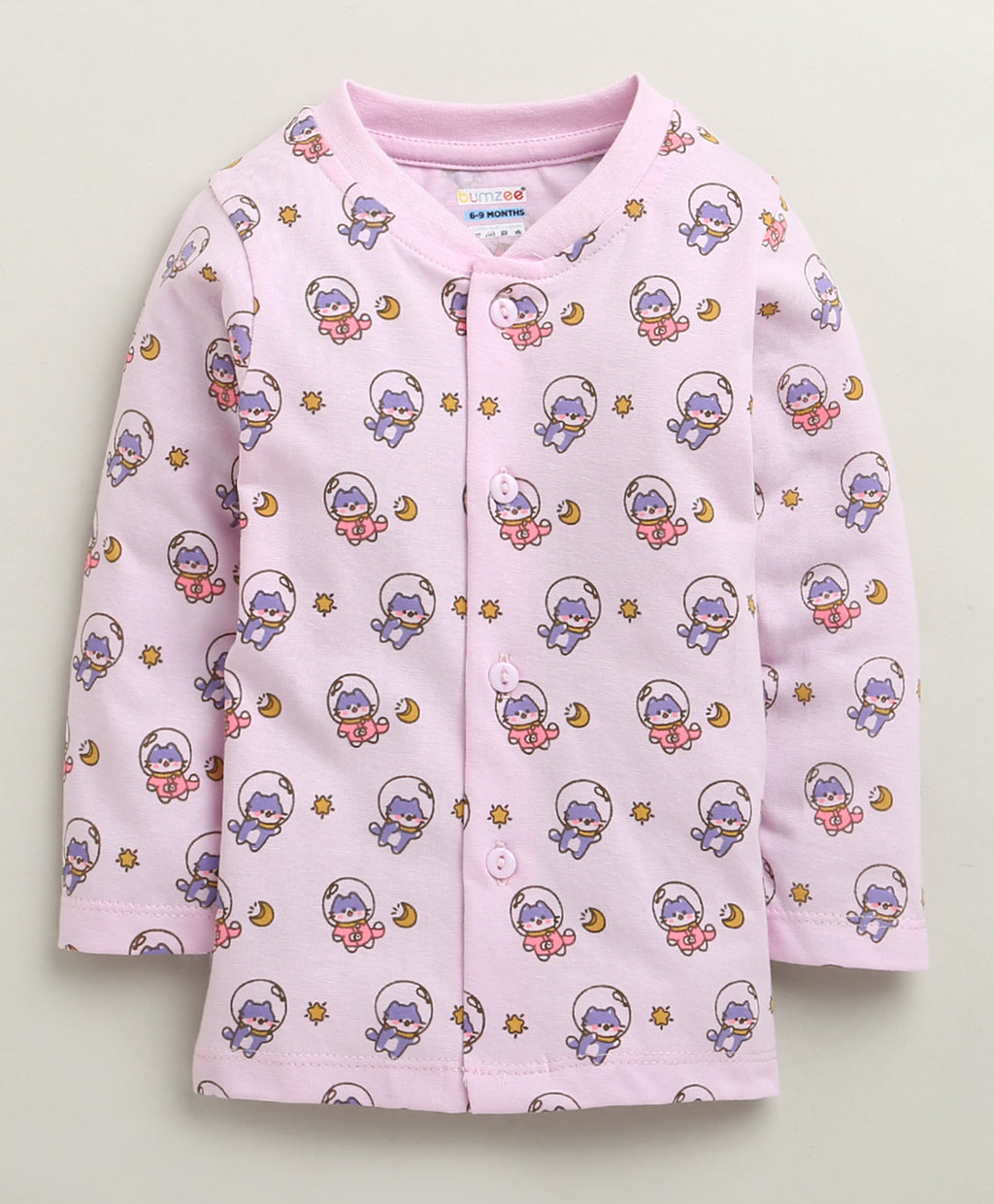 Bumzee Lavender Animal Print Jabla & Pyjama Set, Full Sleeves, 100% Cotton
