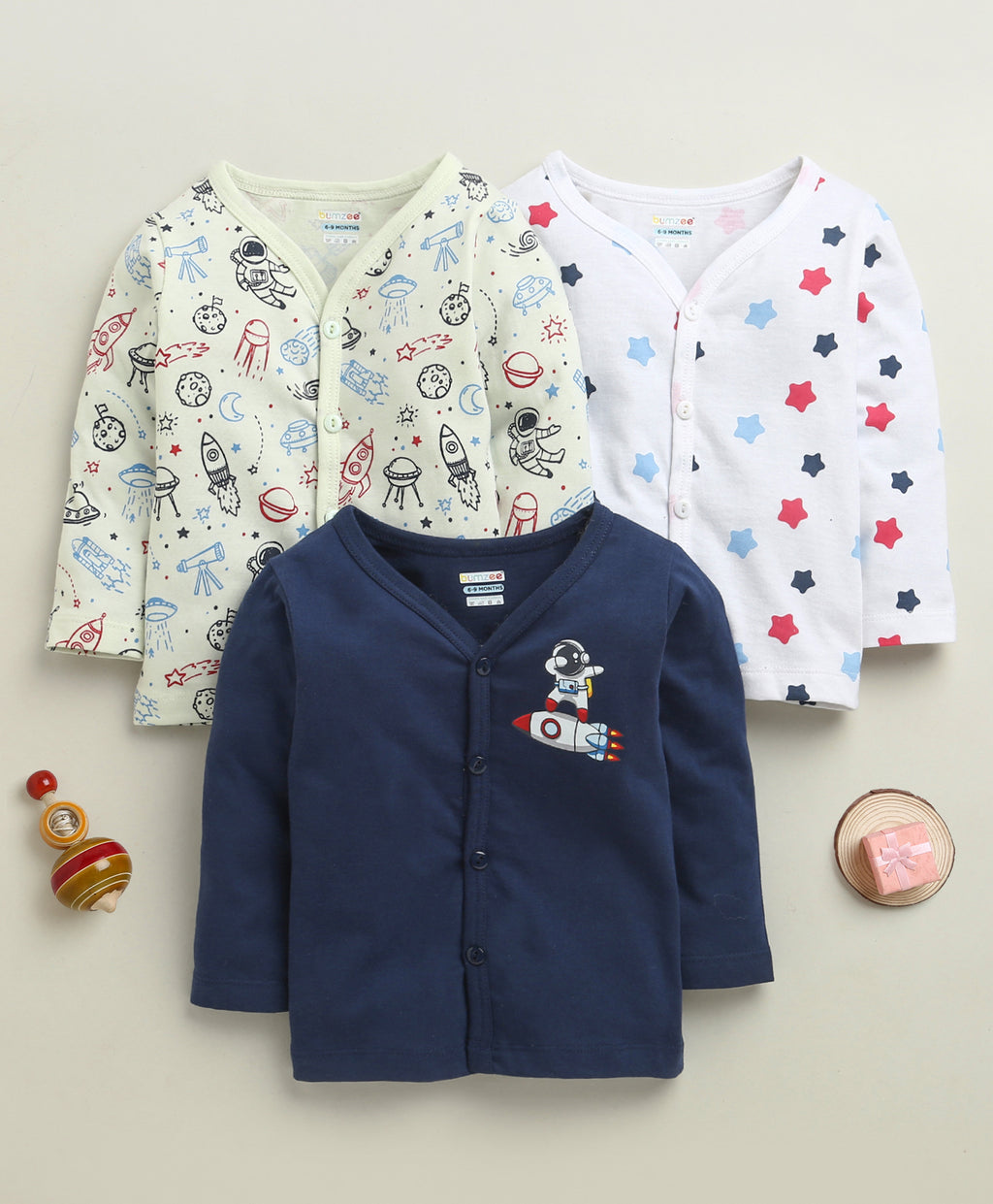 Bumzee Navy & White Graphic Print Jabla, Pack of 3, Full Sleeves, 100% Cotton