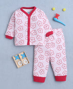 Bumzee Baby Pink Floral Print Jabla & Pyjama Set, Full Sleeves, 100% Cotton (Style Peb10691)