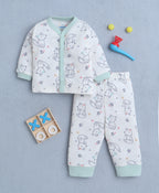 Bumzee Off White Animal Print Jabla & Pyjama Set, Full Sleeves, 100% Cotton