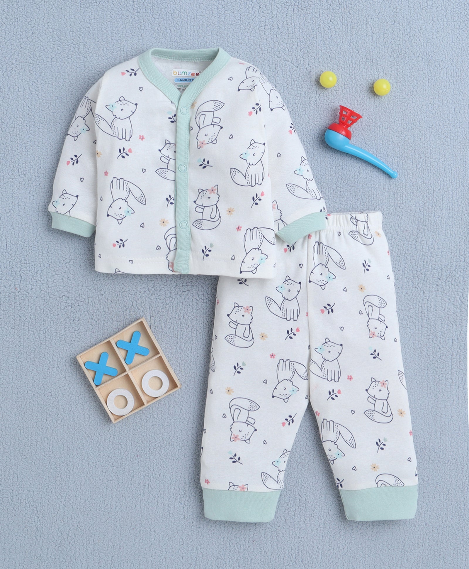 Girls 100% Cotton Animal Jabla & Pyjama Set - Off White