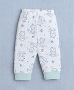 Bumzee Off White Animal Print Jabla & Pyjama Set, Full Sleeves, 100% Cotton