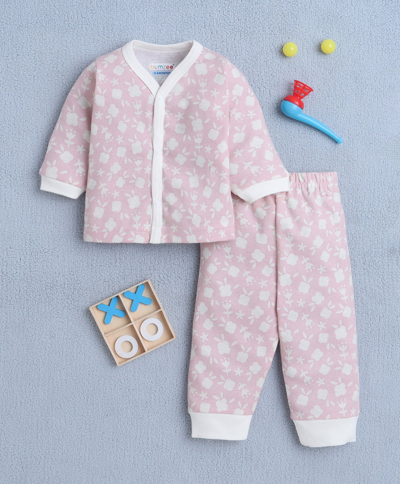 Girls 100% Cotton Floral Jabla & Pyjama Set - Pink