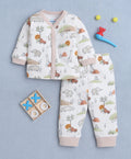 Bumzee Beige Animal Print Jabla & Pyjama Set, Full Sleeves, 100% Cotton (Style Peb10695)