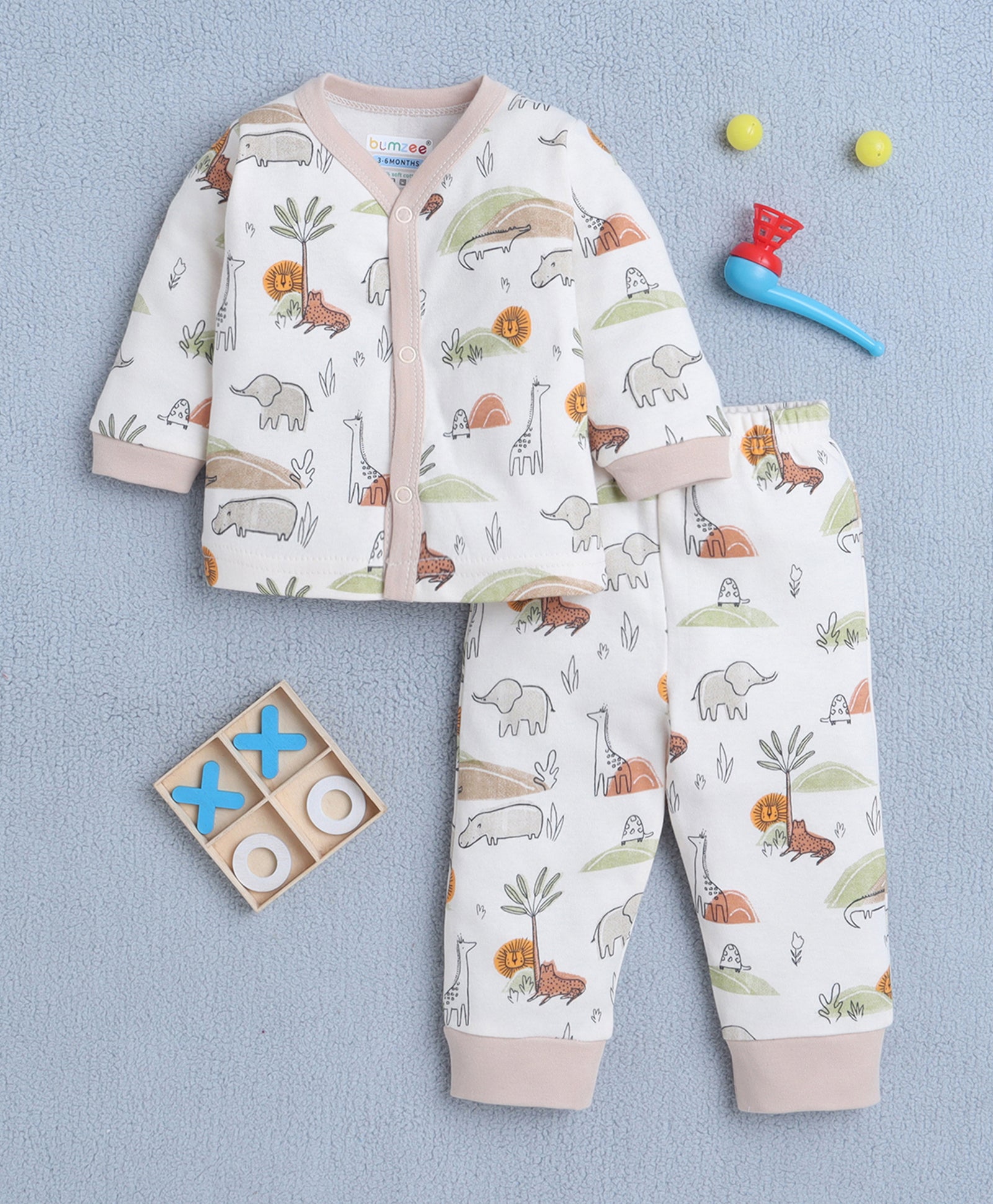 Boys 100% Cotton Animal Jabla & Pyjama Set - Beige