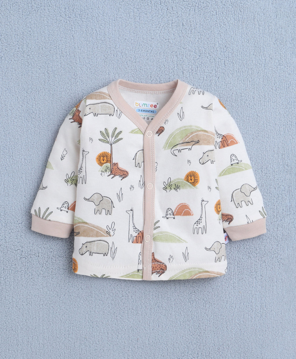 Bumzee Beige Animal Print Jabla & Pyjama Set, Full Sleeves, 100% Cotton (Style Peb10695)