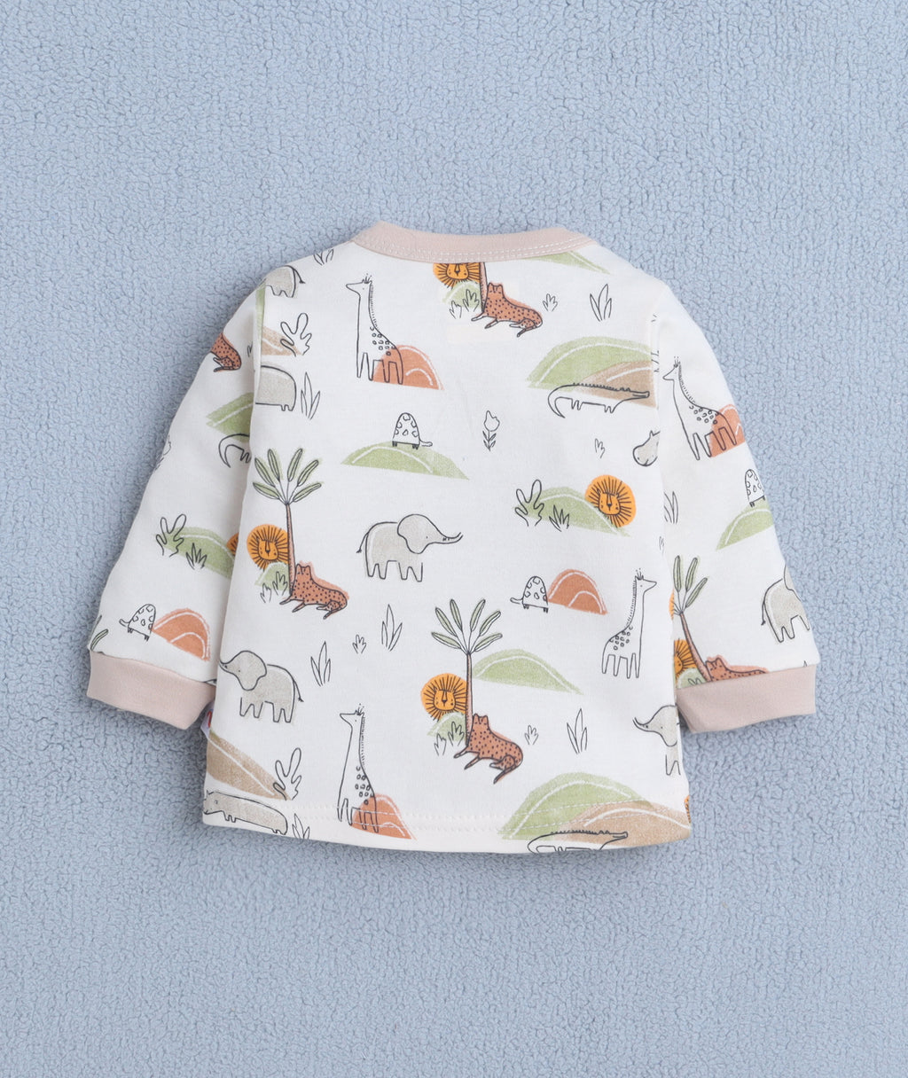 Bumzee Beige Animal Print Jabla & Pyjama Set, Full Sleeves, 100% Cotton (Style Peb10695)