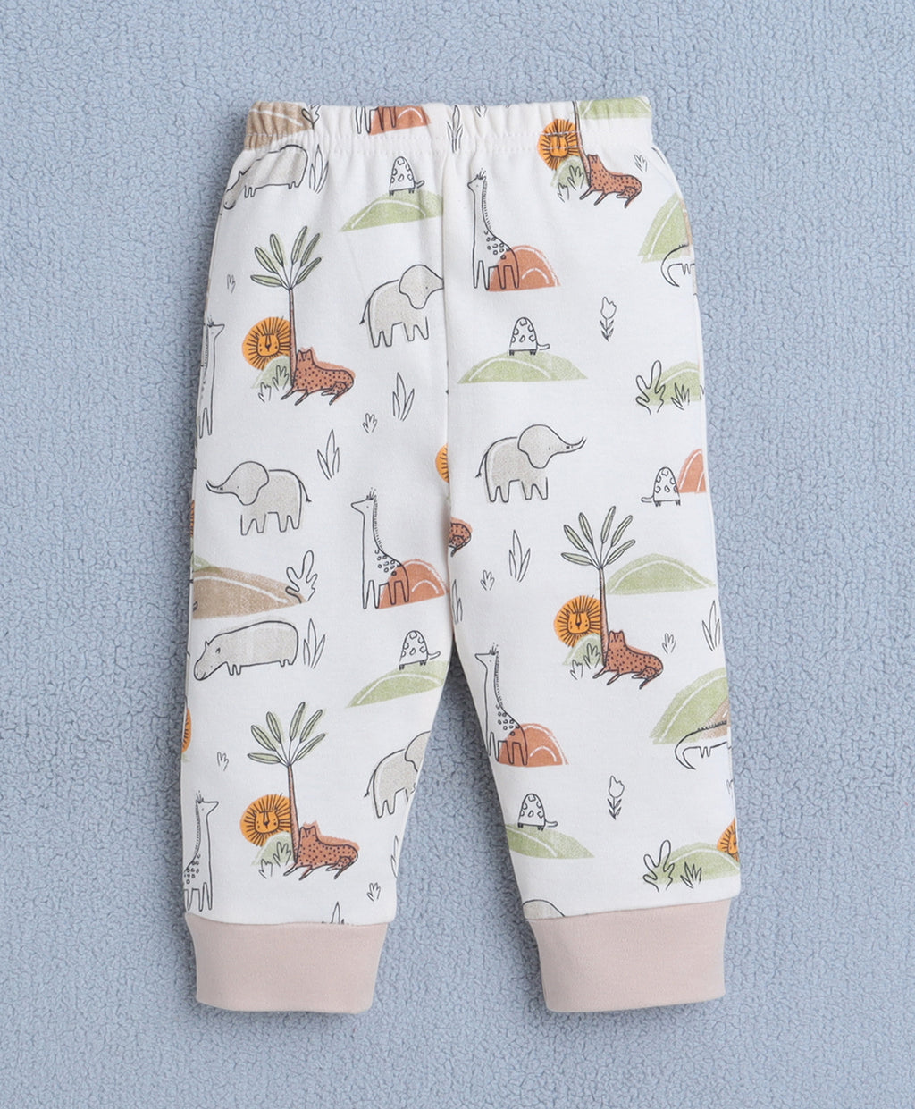 Bumzee Beige Animal Print Jabla & Pyjama Set, Full Sleeves, 100% Cotton (Style Peb10695)